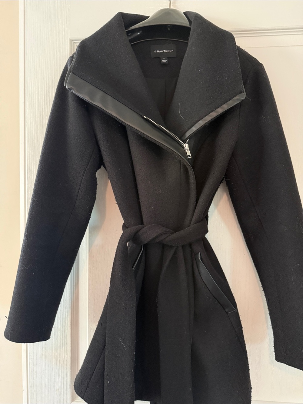41 Hawthorn Black Asymmetrical Belted Trench Coat